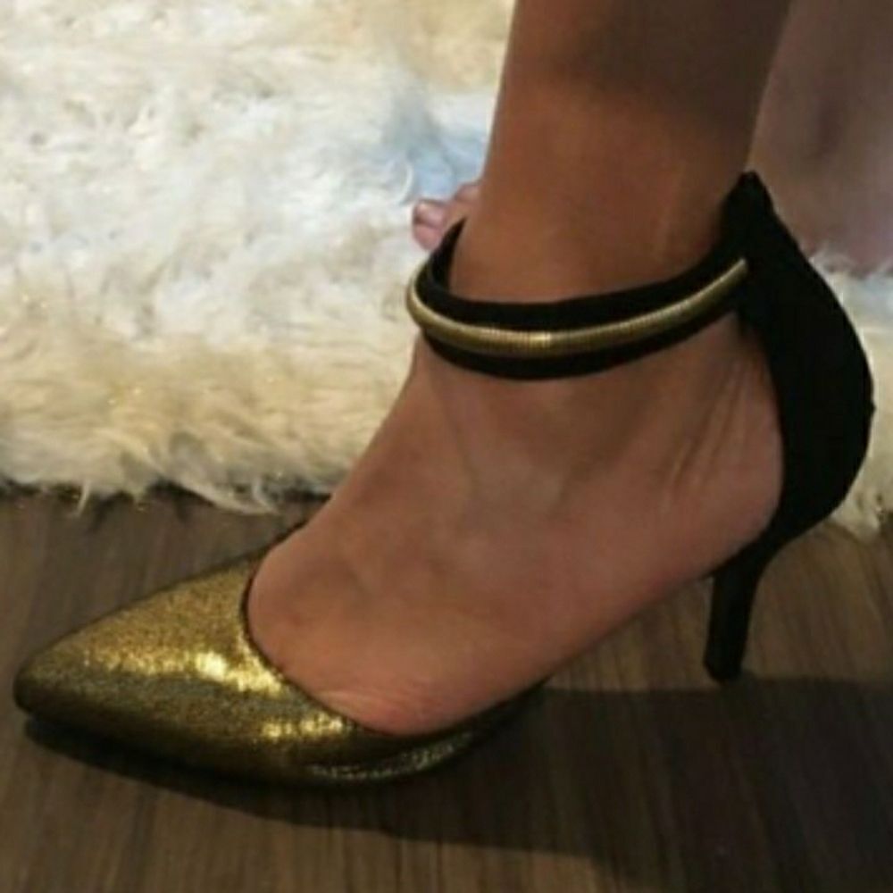 Lane Bryant Gold Shimmer Ankle bracelet heels‎